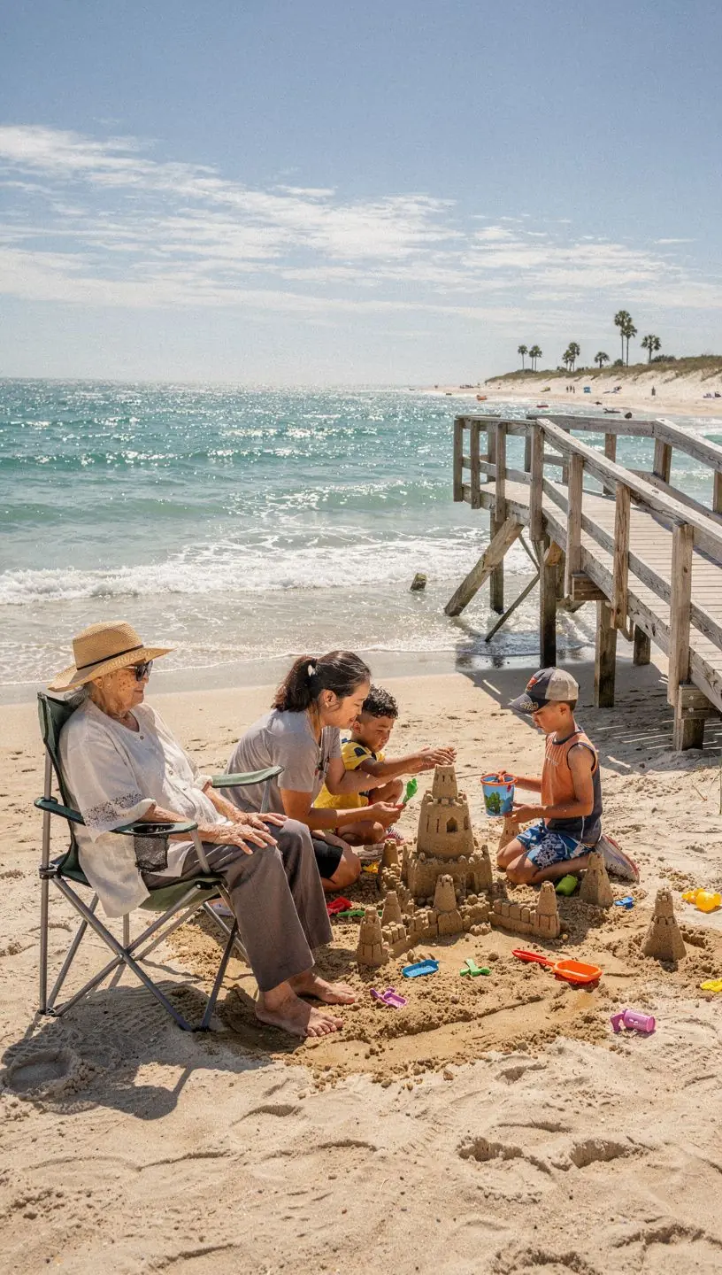 Rodzina korzystająca z transportu publicznego z łatwym dostępem.
