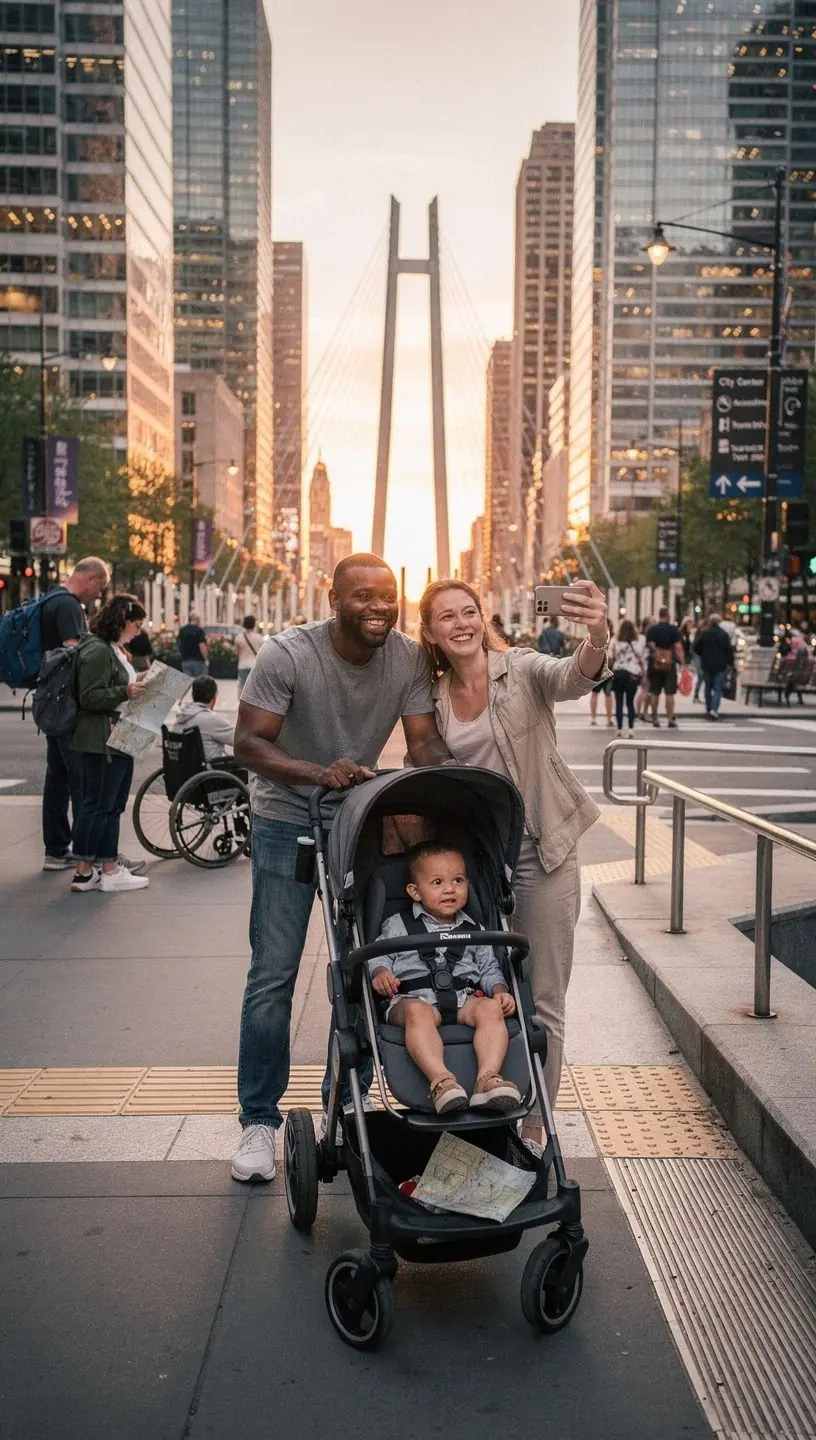 Rodzina podróżująca po parku narodowym z dziećmi.